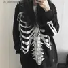 Men's Hoodies Sweatshirts Funny Skull Zipper Long Sleeved Style Print Hooded Womens Large Size Loose Wild Hoodies Plus Velvet Thick Sweater Women Jacket T230731