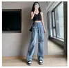 Jeans pour femmes Baggy déchiré pour les femmes taille haute ample jambe large mince pantalon droit Y2k trou coréen mode Denim pantalon
