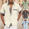 Camicie casual da uomo Summer T For Men 2023 Fashion Buckle Pocket Stitching Plaid Camicia a maniche corte Giacca Colletto rovesciato