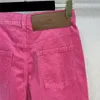 23SS Fw Pantalon de créateur pour femme avec lettre brodée pour filles Vintage High End Milan Runway Marque Casual Outwear Rose Rose Coton Velours Côtelé Long Pantalon Droit