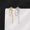 Ryggar örhängen härlig 1st Micro Pave Crystal Tassel Long Chain Star Cross Clip Earring for Women Girls Fashion Ear Cuff Smycken Brincos
