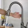 Kitchen Faucets Digital Display Automatic Smart Faucet Deck Mounted Cold& Water With Handle Two Model Out Pull