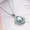 Anhänger Halsketten 2023 Modeschmuck Elegante Einfache Kragen Kette Kurze Brautjungfer Geschenk Kristall Blau Zirkon Halskette Für Frauen