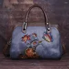 Sacs de soirée dame en cuir véritable gaufré sac à main femmes de haute qualité messager épaule bandoulière femme luxe Floral Vintage sac fourre-tout