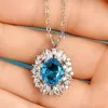 Pendentif Colliers Ovale Coupe Aqua Bleu Couleur Cristal Pierre Cubique Zircone Collier Pour Femmes Banquet Fête Bijoux Cadeau 230801