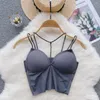 Damen-Tanks für Damen, Sommer, süße Camis aus merzerisierter Baumwolle, sportliches Yoga, schlankes ärmelloses Bralette, sexy rückenfreies Neckholder-Top mit Brustpolster