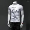 Men's T Shirts Summer T-shirt Short-sleeved Trendy Slim-fit Crewneck Printed Cool Fashion Tops