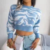 Women's Sweaters Women Autumn Winter Fashion Tiger Print Long Sleeve Crop Knit Sweater For Ladies O Neck Short Chic Tops