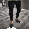 Men's Jeans Fashion Mens Cool Designer Black Ripped Skinny Jeans Destroyed Frayed Slim Fit Denim Pant Zipper Hop Pants Holes For Men 230731