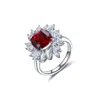 Pierścienie klastra s925 srebrne dla kobiet 4.0CT CUSHION CUT LAB Grown Ruby Sapphire Solitaire Pierścień Wedding Połącz