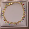 Tornozeleiras coloridas contas dupla camada para mulheres cor de ouro aço inoxidável tornozeleira pulseira feminina pé corrente jóias