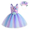 Girl's Dresses Girls Mermaid Tutu Dress under Sea Theme Birthday Party Carnival Costumes With Flower Headband Ocean Flower Dresses 1-12Y 230731