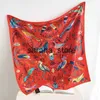 スカーフ90cmマニュアルハンドロールツールシルクスカーフの女性バグと鳥のプリントスクエアスカーフラップecharpe foulards femme bandana hijab J230801