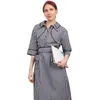 Sukienki swobodne Dazcos 2023 1920. Vintage Plaid Printed Shirt Shirda Holiday Loose Midi Vestidos 3/4 Rękaw z paskiem i kieszeniami