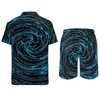 Parcours masculins Les ensembles d'hommes à eau peu profonde sets Blue Vortex Print Shorts décontractés Streetwear Setwear Shirt Set à manches courtes et à taille plus