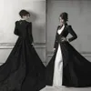 Gothic Black and White Mermaid Wedding Dresses with Long Sleeves Coat Sweetheart Trumpet Chapel Train Satin and Lace Bridal Gowns 177A