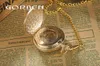 Orologi da taschino Orologio da taschino meccanico intagliato in acciaio dorato di lusso 2 lati Cassa aperta Quadrante con numero romano Steampunk Orologio da taschino analogico a carica manuale 230731