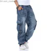 Pantalons pour hommes surdimensionnés 46 jeans amples pantalons en denim pour hommes poche droite vêtements de rue décontractés hip-hop marque bleu large jambe train de marchandises Z230802