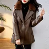 Femmes en cuir automne hiver surdimensionné veste en cuir synthétique polyuréthane femmes avec col en fausse fourrure chaud doux épaissi doublé manteau à manches longues vestes