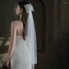 Brudslöjor Pure White Tulle Two Layers Wedding With Pearls Bow Kort för kvinnor Veil Pographvelos de Novia