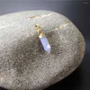 Pendant Necklaces FUWO Natural Blue Lace Agates Point Golden Plated Spike Shape Raw Stone Stick Jewelry Accessories PD121 5Pieces/Lot