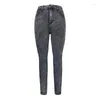 Women's Jeans High Waist 2023 Spring Lace Stitching Fashion Retro Grey Sexy Skinny Pants Pencil Strech For