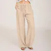 Kvinnors byxor faux bomullslinnebyxor stora vintage streetwear pantaletter andningsbara kvinnor enkla dagkläder pantalon 2023