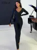 Женские брюки с двумя частями FSDA 2023 Черные спортивные костюмы Женщины с длинными рукавами и леггинсами повседневные наборы клубных нарядов сексуальны