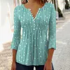 Blusas de mujer Polka Dot V cuello camisas botones 3/4 manga acampanada Slim Fit blusa elegante Tops y camisa Casual dulce Blusas otoño