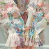 Vestidos Casuais SONDR Elegante Estampado Vestido Para Mulheres O Neck Lanterna Manga Cintura Alta Mini Feminino 2023 Roupas da Moda Verão
