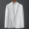 Ternos Masculinos Blazers Blazer Jaqueta Masculina Primavera Verão Cor Sólida Slim Negócios Casual Fino Respirável Branco Linho Algodão Casaco Masculino 230731