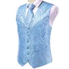 Coletes masculinos de seda colete de casamento conjunto de gravata sem mangas ocidental colete jaqueta gravata Hanky abotoaduras céu azul coral bege prata borgonha 230731