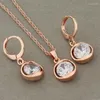 Necklace Earrings Set Trend 585 Rose Gold Color Simple Round Sets Fashion Natural Zircon For Women Vintage Jewelry