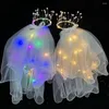 Accessoires pour cheveux Robe de mariée Épingle à cheveux Demoiselle d'honneur Perle Voile blanc Couronne de mariée Lumière LED Couvre-chef coréen