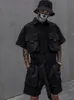 Herrspårar houzhou techwear kort jumpsuit för män svarta bodysuits overaller gröna manliga japanska streetwear sommarfickor hiphop 230731