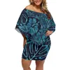 Lässige Kleider 2023 Sommerstrick Sexy Kleid Damen Eleganter kurzer Rock Lotusblattkragen Bequemer niedriger Polynesiendruck