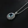 Серьги ожерелья устанавливают женские модные эллиптические подвесные ожерелья/Серьги Ювелирные изделия блестящие голубые голубые цирконы каменная элегантная шея с серьгами