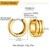 Hoop Earrings U7 Huggie Earring For Women 18K Gold Color Wide Triple Lines Flat Band Silver Post Saddlebacks Simple