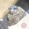 Bröllopsringar Fashion Luxury Female Crystal White Zircon 925 Sterling Silver Ring Bridal Set Promise Engagement for Women 230801