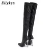 Botas Eilyken Sexy Over The Knee Boots Feminino Salto Fino Bico Pontudo Zíper Coxa Botas Altas Botas de Inverno Boate Festa Stripper Sapatos 230801