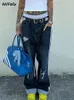 Jeans pour femmes trou femmes Y2k vêtements Vintage 90 s Baggy droite Denim pantalon taille haute rayure couture pantalons décontractés Streetwear