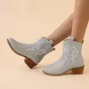 Buty klasyczne haftowane botki w zachodnim kowboju dla kobiet skórzane kowbojki buty niskie obcasy buty kobiety 230801