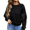 Vêtements de sport pour femmes à manches longues couleur unie gland décontracté simple col rond sweat à capuche