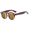 Sonnenbrille Steampunk Retro Steam Punk Brillen Flip Up Mode Leopard 2023 Männer Frauen Runde Sonne