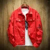 Men's Jackets Spring Autumn Jean Jacket Slim Fit Cotton Denim Red White Black Ripped Hole Coats Men Outwear