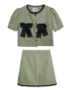 ワークドレス2023夏の弓ショートスリーブトップスカートファッションスーツ女性綿スプライス
