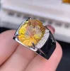 Bagues de grappe par bijoux hommes bague naturelle véritable citrine 4.5ct grosse pierre précieuse 925 argent sterling fin S972503