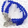 Strand Original Multilayer Armband för kvinnor Högkvalitativ naturlig blå rund Jades Stone Chalcedony 6mm pärlor smycken gör B2223
