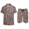Men's Tracksuits Animal Print Men Sets Pink Leopard Spots Casual Shirt Set Trending Beach Shorts Summer Graphic Suit Two-piece Clothes Plus