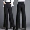 Women's Pants Autumn Winter Striped Elegant High Waist Straight Wide Leg Middle-Aged Office Lady Plush Thick Trousers WD192